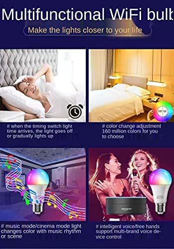 Lâmpada inteligente 2-pacote, LED RGBCW Alteração de cores, compatível e trabalha com Alexa e o Google Home Assistant, nenhum hub necessário, A60 E26 Multicolor Zhiyutec