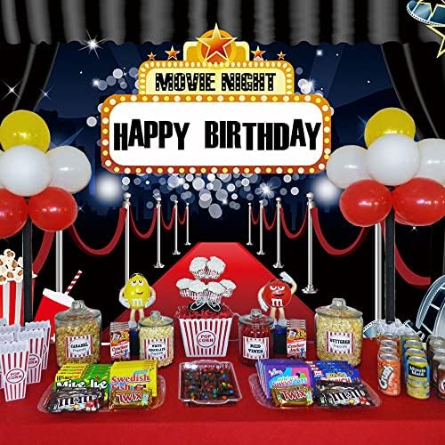 BELMAS FILMAS FOTOGRAFIOMAGRAGEM CENTRO RED RED TARPET FELIZ ANIVERSÁRIO Photoshoot Backgrody Popcorn Cinema Birthday Party Cake Table Booth Booth Banner