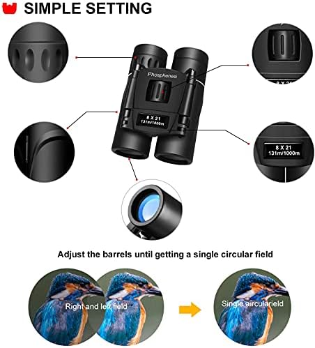 Binóculos para adultos crianças, fosfenesi hd compacto profissional fraco binóculos de visão leve para assistir a pássaros caçando esportes ao ar livre, brinquedos de exploração da natureza para crianças