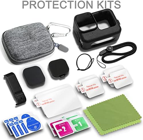 Kit de acessórios Okfun para Go Pro Hero 11 10 9 Preto, caixa de transportar + caixa de silicone com tampa de lente de borracha