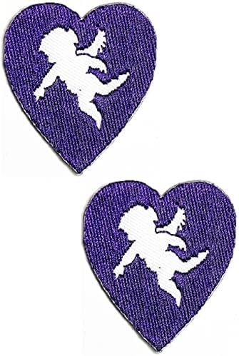Kleenplus 2pcs. Ferro de coração roxo em patches Little Angel Cupid's Love Heart Cartoon Kids Fashion Style Bordado Motif