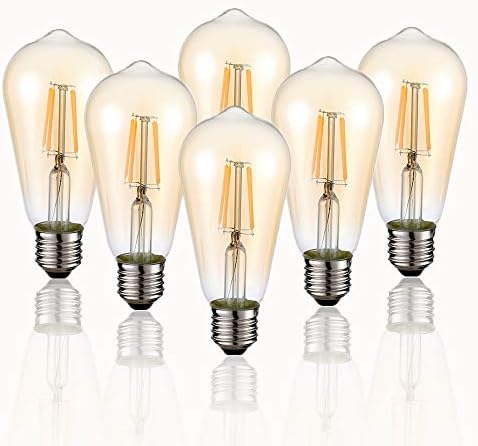 Hession vintage Edison LED Bulbo, 6-Pack ST58 E26 Base de 40 watts Equivalente, branco quente 2200K-2700K, Luz de estilo vintage