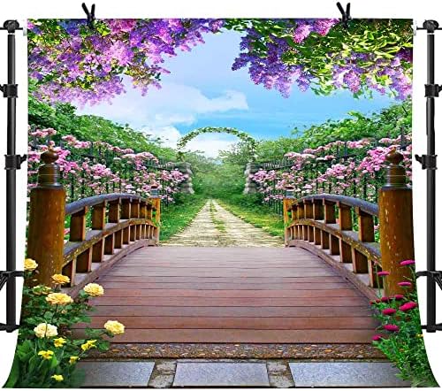 Phmojen Summer Flowers Garden Caminho da fotografia Natureza Natureza Floral Ponte de madeira Anterior