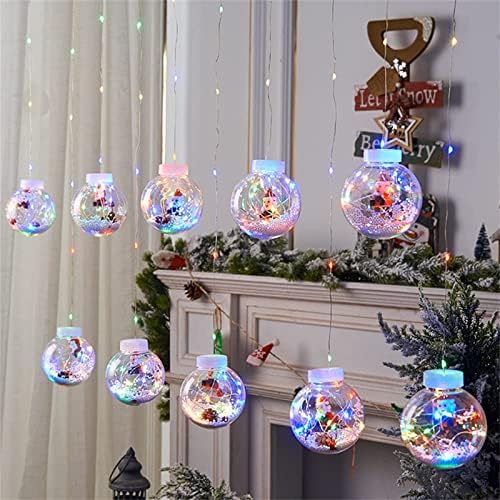 Luzes de corda de esfera que desejam Natal, 9,84 pés 10 luzes Bola de desejos de Natal, 8 Padrão Papai Noel, boneco de neve, Luzes de cortina Interior e à prova d'água, para decoração da janela da casa, Warm, Christm