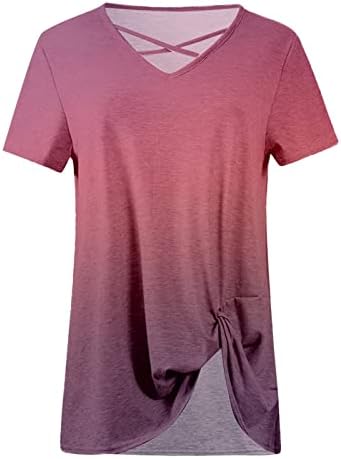 Summer Top Summer Top camiseta para mulheres 2023 Roupas modernas de manga curta V Bandagem gráfica de algodão de pescoço Blusa de ajuste solto 3h 3h