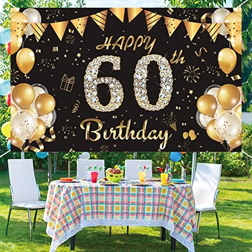 Preto e dourado feliz 60º aniversário banner de cenário para homens, se de sessenta anos, festa de aniversário fotográfica de fundo de bolo de bolo suprimentos decorações