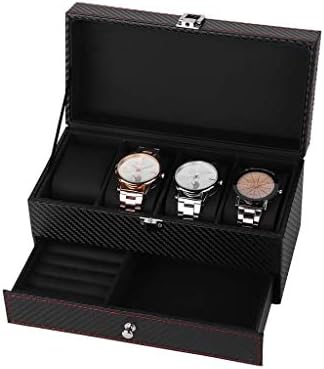 UXZDX CuJux Jewelry Box- Watch Box Organizer com gaveta - Top de vidro real, bandeja ajustável, dobradiça de metal
