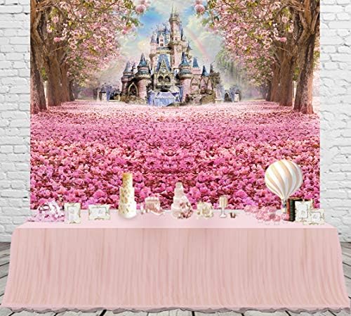 Pano de fundo da fotografia Muzi, belas madeiras rosa crianças princesas garotas de fotos de cenário de cenário de cenário de cenário com flores no chão na primavera 6.5x5ft w-314
