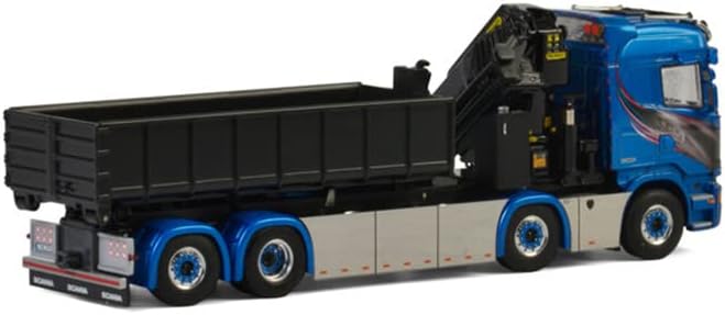 Para WSI para Scania Streamline Highline 8x2 Tag Exle Palfinger 7400.2 + Hanch Lift Recectador 15m3 Blue Shine 1/50 Modelo pré-construído do caminhão Diecast