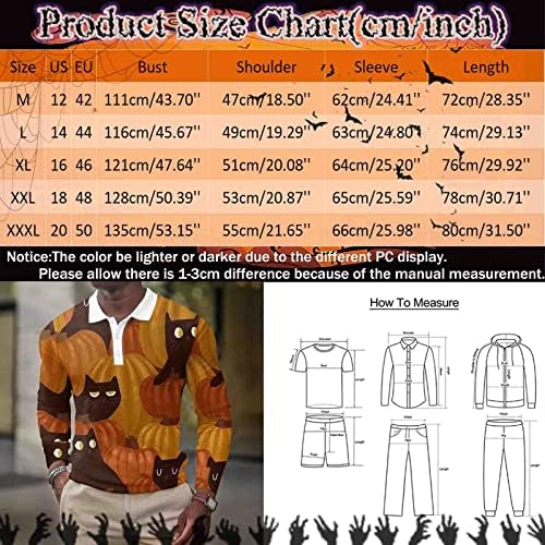 Camisas de pólo de Halloween ZDDO para homens, gráficos engraçados de manga longa Skeleleton Pumpkin Golf Tops Fantast Faoks Designer