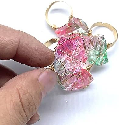 Colorido Bling Chakra Crystal Ring Ore Personalidade simples Ajustável Meditação metálica Cura ioga calma preocupação