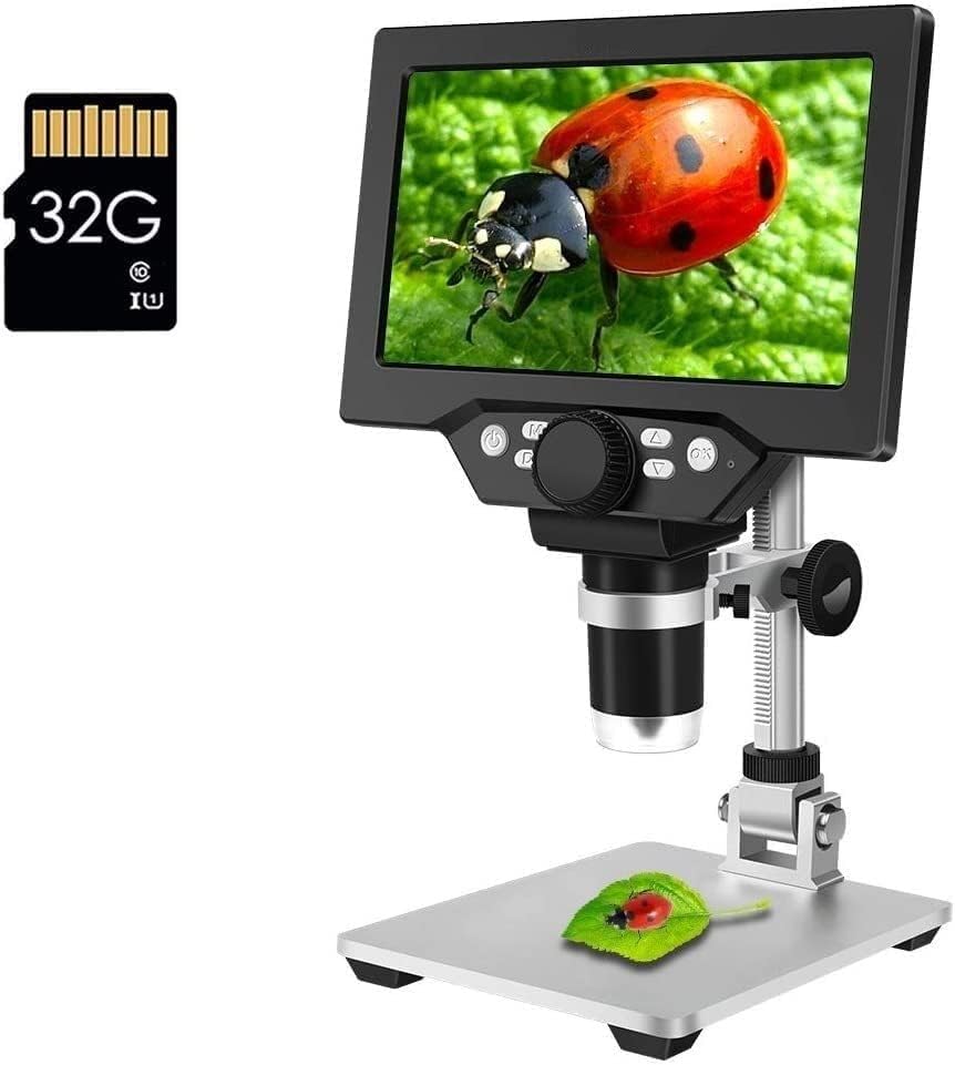 7 Microscópio digital LCD 1200x Maginfication 1080p Microscópio de moeda com suporte de metal, câmera de vídeo com foco de 12MP de 12MP para crianças adultos, 8 luzes de preenchimento LED Windows/Mac Compatível