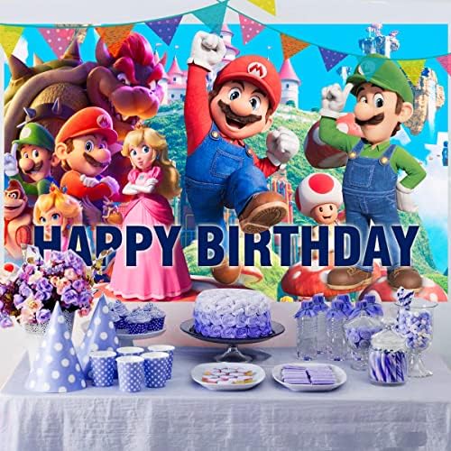 Super Bros Mario Video Video Backdrop Photography Background Birthday Birthday Birthday Party Banner Decorations Supplies Kids Boys…