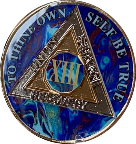 13 anos aa medalhão safira azul swirl tri-placa chip de sobriedade