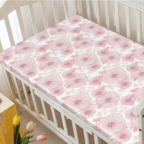 Abstrato com temas ajustados lençóis mini berços, lençóis mini berços portáteis folhas de colchão de cama para meninos ou garotas ou berçário, 24 x38, rosa seco branco