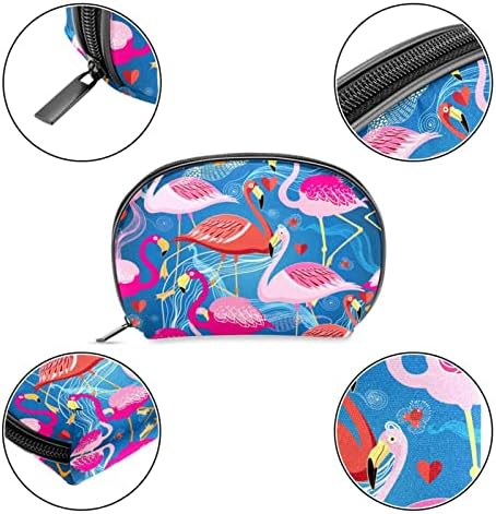 Saco de maquiagem pequeno, organizador cosmético da bolsa com zíper para mulheres e meninas, cartoon animal flamingo coração