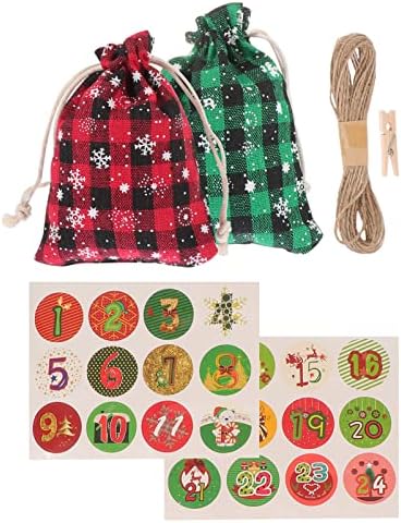 Bolsa de armazenamento pendurada na parede Sacos de linho do calendário de advento de Natal: 24 dias pendurados Candy Garland Favor