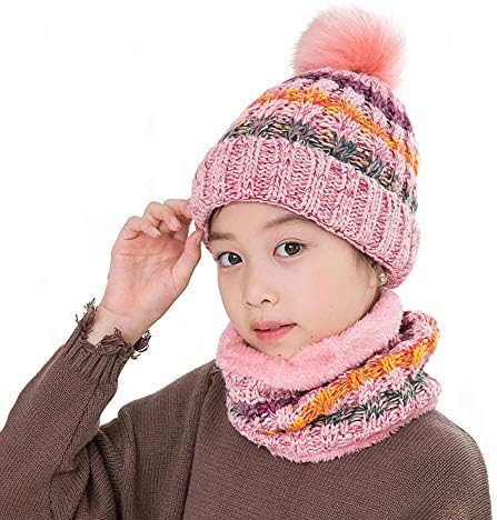 Fabeilai meninos meninos lenço de gorro de inverno Lenço de chapéu definido para crianças malhas de malha quente lenço de círculo