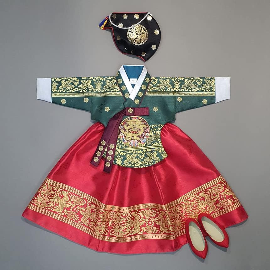 Oujin i coreano bebê menina hanbok por 100 dias ~ 15y/o Red Green Foil Girl Kids HanBok