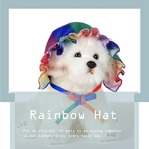 Seis 2 PCs Vestido de cachorro arco -íris e chapéu gatos finos saia de gaze de renda doce gato colorido tutu roupas de