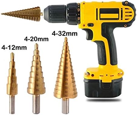 XMeifeits Etapa Drill 3pcs Bits de broca de etapa Definir flauta de espiral métrica O cortador de orifício de forma 4-12/20/32mm