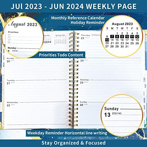 Planejador 2023-2024, julho de 2023-junho 2024 Planejador anual semanal, 6,4 x 8,5 Planejador acadêmico de mármore azul