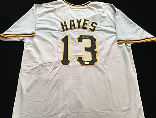 Ke'bryan Hayes assinou a camisa de beisebol cinza autografada Beckett Coa - tamanho xl