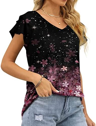 Senhoras soltas Fit Relaxed Fit Top 2023 Manga curta Algodão Vneck Blusa Graphic Lounge Blouse Shirt for Teen Girls 9a