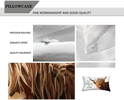 Capa de travesseiro de vaca floral ypy: Farmhouse Highland Cow Print Cushion Case for Sofá Couch Sala de estar - Este