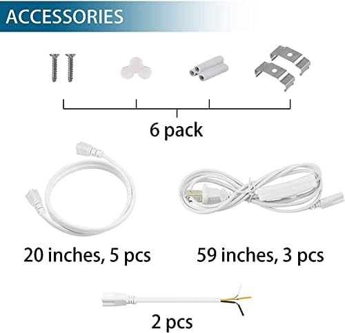 Barrina LED T5 Shop Light, 3ft, 6500k, loja de serviços públicos Luz, teto e luz do gabinete, ETL listado, com fio elétrico com interruptor