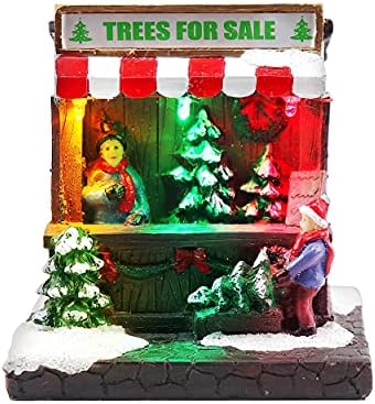 O conjunto de lojas de vila de Natal de 3 inclui grinalda pré-iluminada, loja de árvores e presentes, adição perfeita às suas decorações internas de Natal e displays de vila de neve