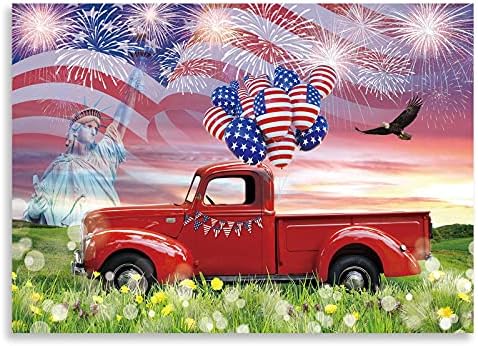 Seasonwood 7x5ft 4 de julho, veteranos patrióticos do Dia da Independência dos Patrióticos American Flag Truck Eagle