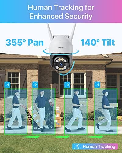 Zosi C289 1080p Pan/Câmera de Segurança ao ar livre Wi-Fi, Câmera IP IP de vigilância doméstica, alarme de sirene de luz