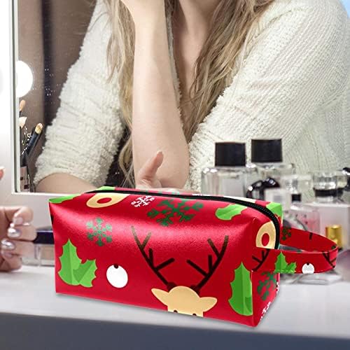 Bolsa de maquiagem de couro padrão de veado de Natal Organizador cosmético para mulheres e meninas
