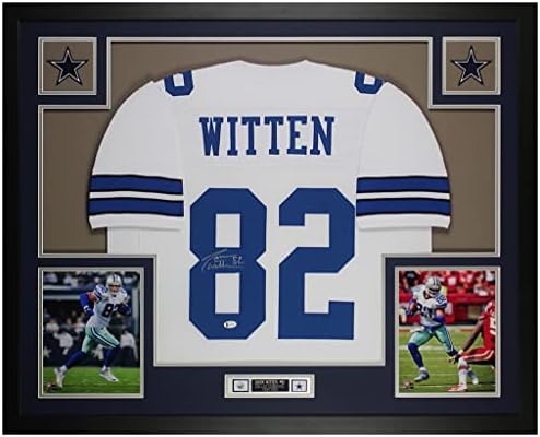 Jason Witten autografou White Dallas Jersey - lindamente emaranhado e emoldurado - assinado à mão por Witten e certificado por Beckett - inclui certificado de autenticidade