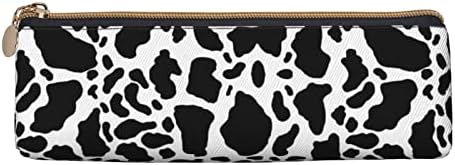 Qicenit Cow Print Lápis Case feminina bolsa de caneta simples caixa de transporte para adultos com zíper liso Durável