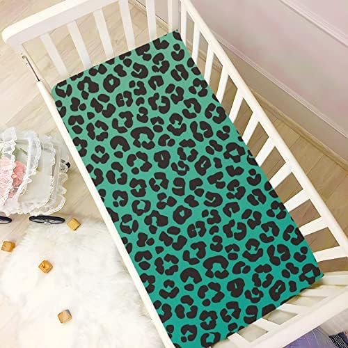 Alaza Green Leopard Print Cheetah Cribtel Folhetos de berço de berço para meninos bebês crianças criança, mini tamanho 39 x 27 polegadas