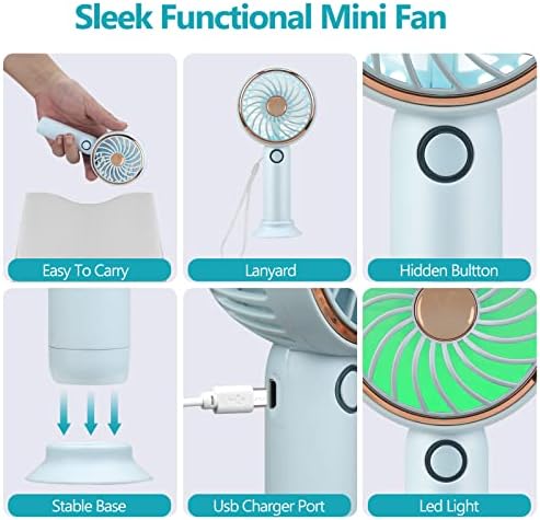 SUHEYU Hand Hold Fan, Mini Fan Personal com 3 velocidades de resfriamento ajustável, ventilador de mesa USB portátil com base para crianças homens homens viagens ao ar livre em ambientes externos