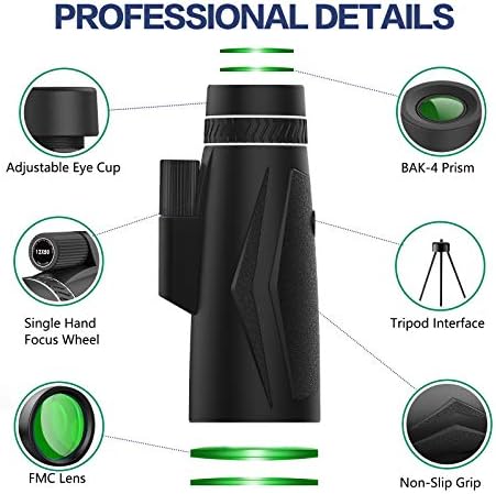 Telescópio, telescópio monocular profissional monocular impermeável e adaptador de smartphones, HD Super Zoom Monocular