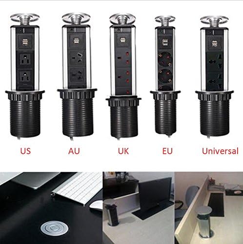 ZYF Pop -up de desktop retrátil Multi Outlets With Surge Protector US UK AU UE Receptáculo USB XS Cozinha Smart Consentimento