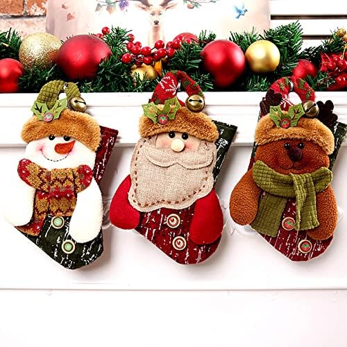 A decoração de Natal fornece meias de natal natal com pingente de sino, boneco de neve, homem velho, meias de bolsa de doce de férias de férias de Natal ao vivo