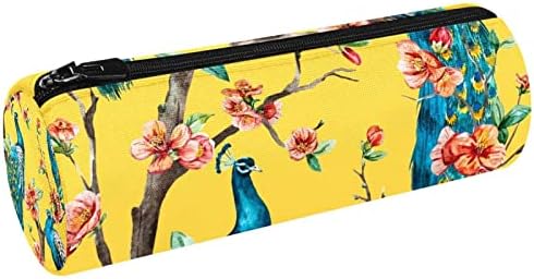 Árvores de floração de cereja de pavão Patterno de aquarela Caso de lápis Estudante bolsa de papelaria bolsa de zíper para maquiagem