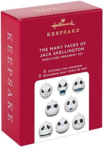 Ornamentos de Keetake de Hallmark 2020, Mini Disney Tim Burton's The Nightmare Before Christmas Os muitos rostos da porcelana Jack Skellington, conjunto de 8