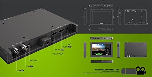 Lilliput Q7 7 Full HD 1920x1200 IPS Monitor de câmera com SDI HDMI Conversão cruzada/YRGB Código de pico/tempo/formas de onda/escopo