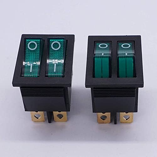 ZLAST 2PCS AC 250V/16A, 125V/20A Green e Green Button com luz liga/desliga DPDT 6 pinos 2 Posição Mini Rocker Rocker Switches