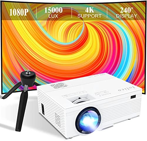 Projetor Iolieo, 2023 Atualizado o projetor 4K 1080p suportado com 240 Display, 380Ansi Projector compatível com smartphone de tv