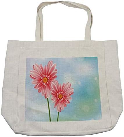 Bolsa de compras Ambesonne Gerber Daisy, Pétalas Florais Abstratas do Coração em Bokeh Blurry Pastel Art Beddrop, bolsa reutilizável