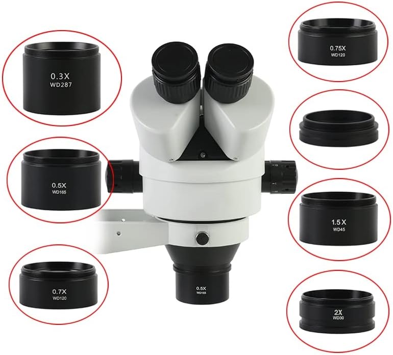 Kit de microscópio 0,3x 0,5x 0,7x 0,75x 1x 1,5x 2,0x lente objetiva auxiliar para zoom Microscópio de estéreo Frea de 48 mm Adaptadores de lentes de microscópio