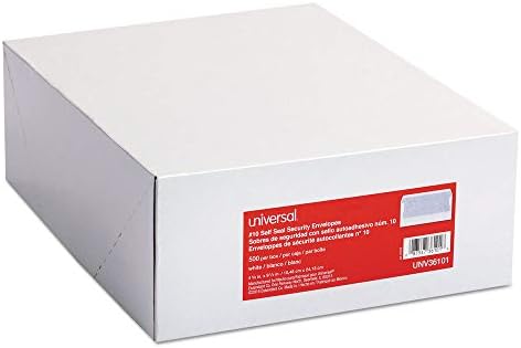 Universal 36101 Envelope de negócios auto-seamentos, tonalidade de segurança, 10, 4 1/8 x 9 1/2, branco, 500/caixa
