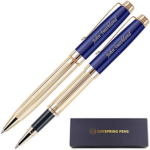 Dayspring canetas Braxton Broxton e Rollerball Pen Set - Blue. Real 18krt Gold Plated Gift Set para um homem ou mulher,